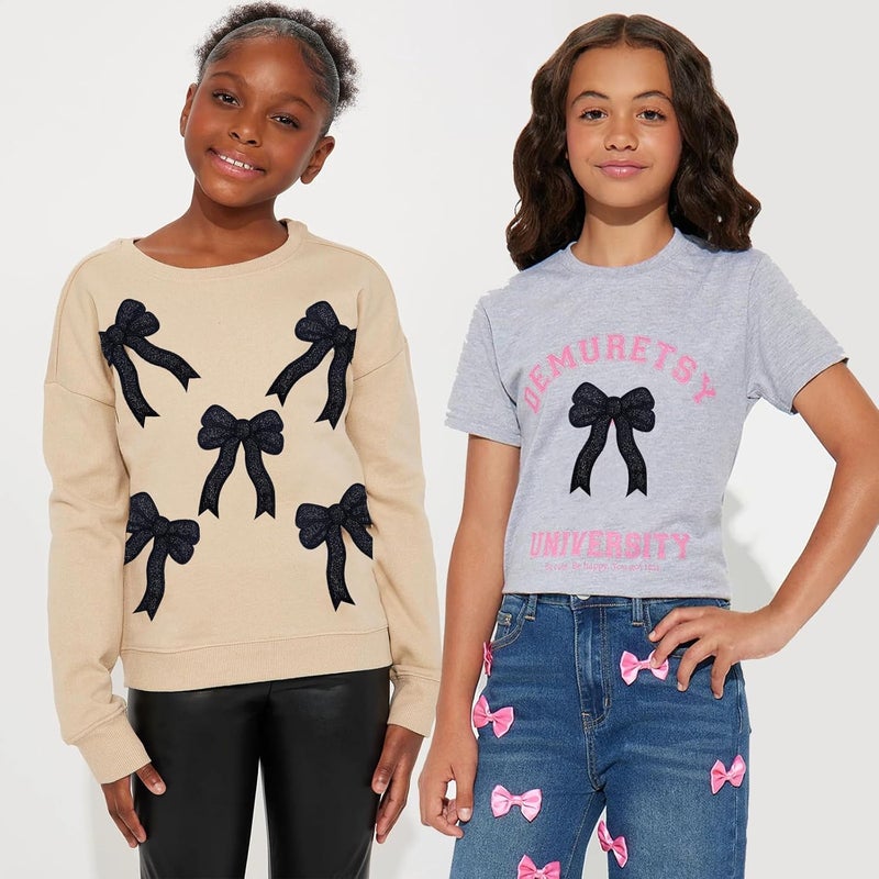 CY Iron On Patches Glitter 5Pcs Sweatshirt Side Bow Embroidered Patch Cute Sequin Applique Sew On Fabric Patches Shiny DIY Decorative Accessories Lovely for Girls Women Clothes Backpacks Jackets,Black - Image 5